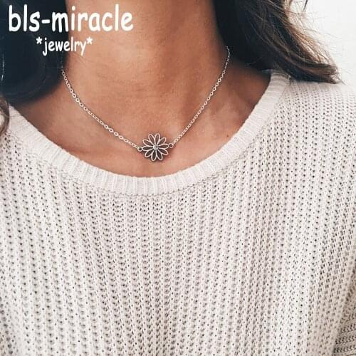Bls-miracle Vintage Star Chokers Necklaces Boho Silver Color Flower Chain Necklace Statement Jewelry For Women 2018 New N465