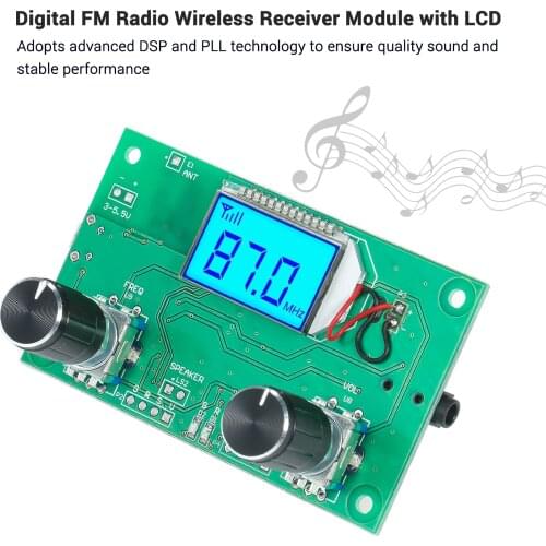 KKmoon Digital FM Radio Wireless Receiver Module LCD Display with Backlight DSP PLL Module 76.0MHz-108.0MHz Mini Radio Module