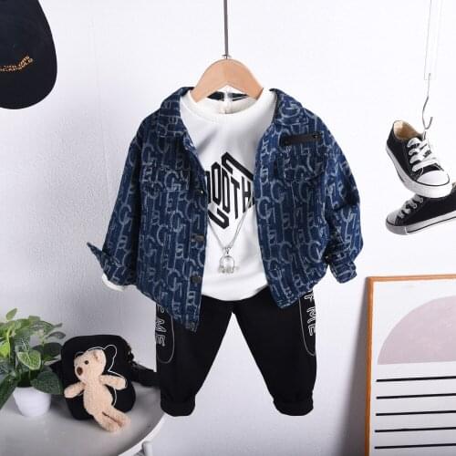 Kids Clothes Suits Baby Boys Costume Long Sleeve Tracksuit Denim Coat + T-Shirt + Pants Children Spring Autumn Boys Outfits 2-7T