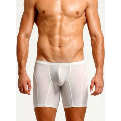 Men Lengthened Underwear Ice Silk Leg Shorts Breathable Anti Wear Long Boxer Stylish Sufficient Pouch Sexy Shaping Thin Silky