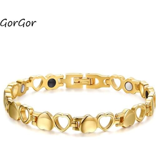 GorGor New Arrivals Fashion Titanium Steel Gold Color Love Heart Chain & Link Bracelet for Fashion Women Jewelry Gift SBRM-038