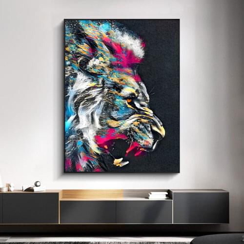Graffiti Art Ferocious Lion Canvas Painting Poster Print Wall Art Picture For Living Room Home Decor Wall Decoration Frameless