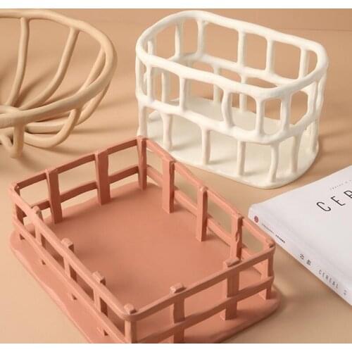HGHO Nordic Creative Resin Morandi Hollow Fruit Tray Home Living Room Porch Desktop Fruit Plate Snack Candy Bowl