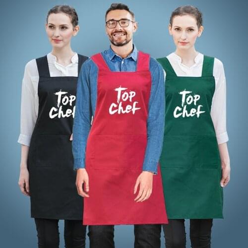 Cotton Apron Chef Uniform Work Clothes Kitchen Cooking Coffee Tea Waiter Bib Apron Pinafore Delantal Logo Print