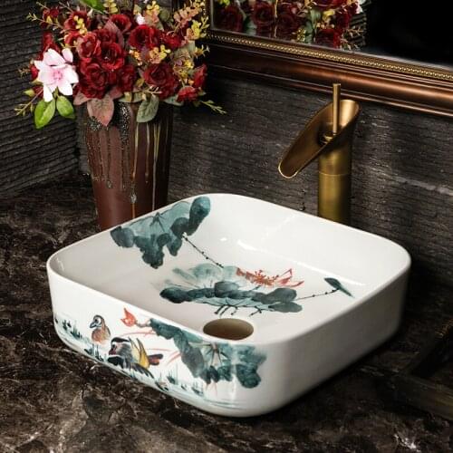 Chinese style ceramic washbasin bathroom antique art washbasin hand-painted washbasin household Yuanyang playing with water