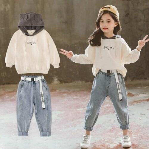 Fashion Girls Fall Outfits Hooded Sweatshirt & Jeans 2pcs Sets Children Clothing 4 6 8 9 10 12 13 Years Teen Clothes Set Spring