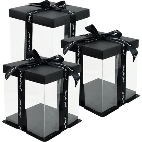 5Pieces PET Clear Gift Box Transparent Cake Boxes for Birthday Wedding Anniversary Rose Teddy Bear Packaging Transparent Box