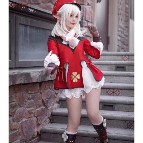 2020 Hot Game Genshin Impact Klee Cosplay Costume Spark Knight Lovely Red Formal Dress Female Role Play Clothing S-L