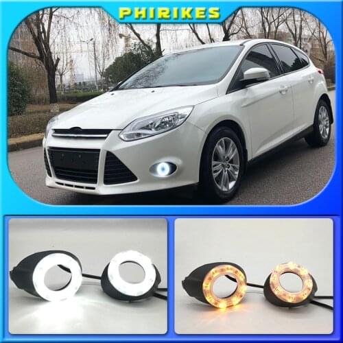 1 Set with Turn Signal Lamp LED DRL Waterproof IP67 Front Fog Lamp Daytime Running Lights for Ford Focus 2012-2015 12V