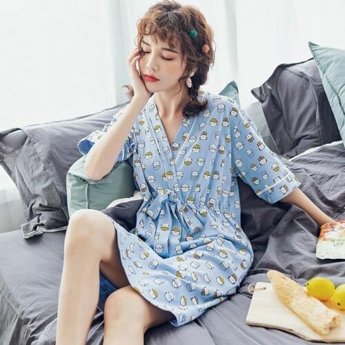 Summer night wear Pure Cotton Short-sleeved Casual Nightdress Women Loose and Fresh Student Kawaii Clothes Homewear Sleep wear