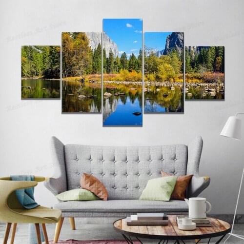 Modular Canvas Paintings For Living Room Natural Scenery Posters Landscape Wall Art Prints Lake Forest Mountains Pictures Framed