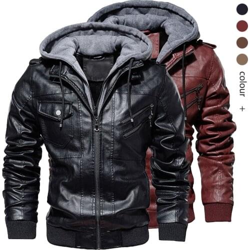 Men 2020 Autumn Leather Jackets Men Winter Casual Hooded Leather Coats Mens Motorcycle Biker PU Leather Jacket veste cuir homme