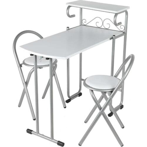 3Pcs Foldable Home Dining Table Chairs Set Kitchen Dining Room Table with Storage Shelf Folding Floor Chair 02