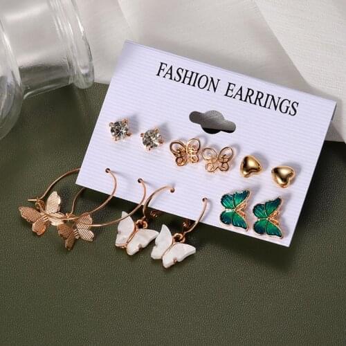 New Korean Butterfly Earrings For Women Crystal Heart Set Earrings Gold Geometric Lovely Dangle Drop Earrings 2021 Trend Jewelr