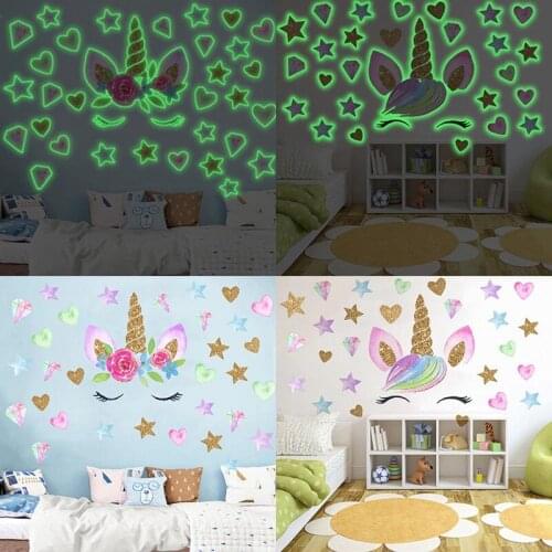 New Glow In The Dark Stars Wall Stickers For Kids Baby Bedroom Ceiling Home Decor Luminous Stars Unicorn Wall Stickers