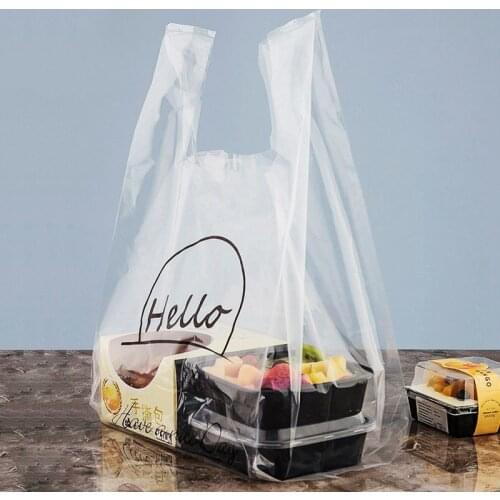 50Pcs disposable transparent plastic bag thickened flexible strong Bento food packaging vest type portable Gift Shopping Bags