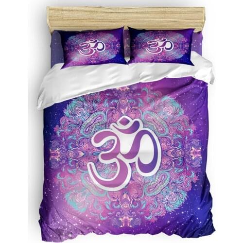 Ohm Symbol Indian Diwali Mandala Neon Purple Duvet Cover Set 2/3/4pcs Bedding Set Bed Sheet Pillowcases Cover Set