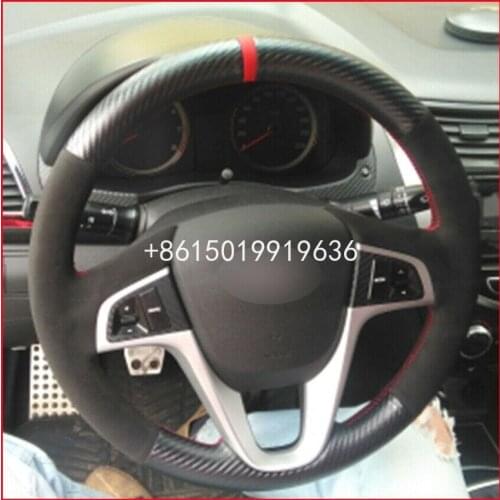 DIY Black Carbon Fiber Suede Steering Wheel Cover for Hyundai Solaris RU 10-16 Verna 10-16