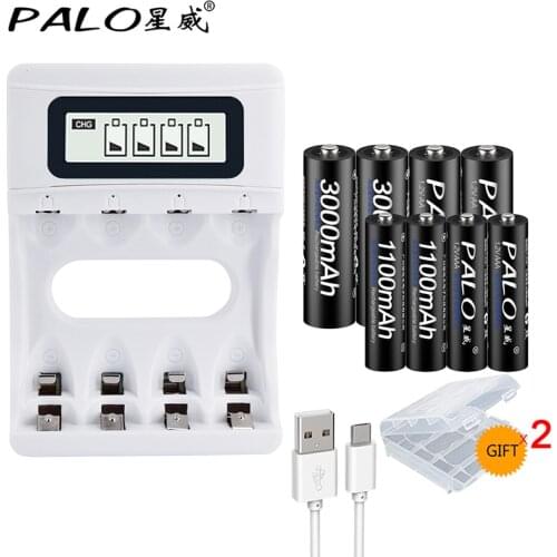 AA Battery charger With LCD Display For 1.2v AA/AAA NI-MH NI-CD Rechargeable Battery+4pcs AA+4pcs AAA Low-self Discharge Battery