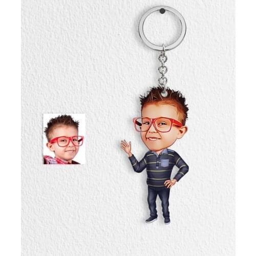Personalized Boy Cartoon Keychain - 2 Custom Made Handsome Male Children Key Ring School Office Home Decoration Quality Product