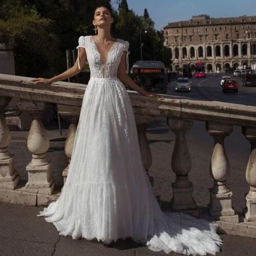 Verngo A Line Boho Wedding dress Lace Appliques Wedding dresses Backless Bride Dress Elegant Wedding Gowns Vestido De Noiva