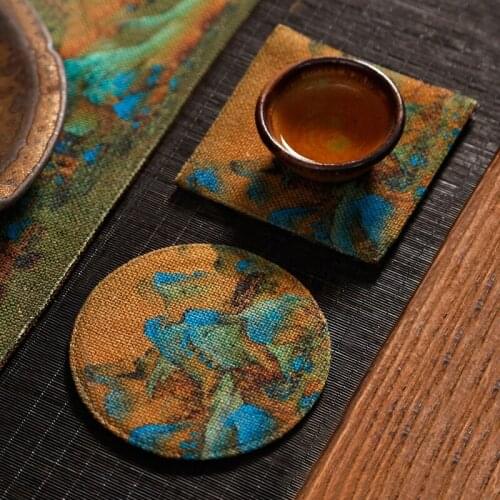 Thousands of Jiangshan Map Coaster Cotton Linen Printing Hand-Painted Cup Holder Insulation Pad Cloth Chinese Tea Ceremony Pot