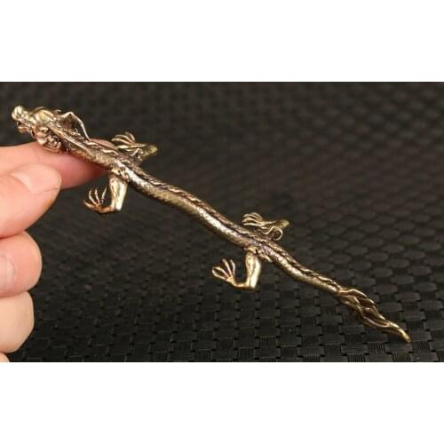 Rare Chinese brass hand cast dragon statue brush pen stand schoolroom decoration