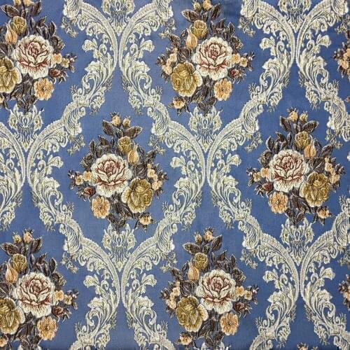 Luxurious Jacquard Woven Blue Damask Floral Flower Garments Sofa Armchair Chair Home Upholstery Fabric 280cm width sell by meter