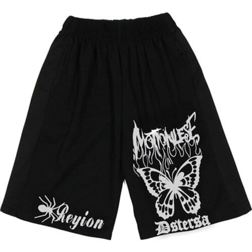 New Summer Shorts Women Oversized Streetwear Harajuku Butterfly Print Loose Elastic Waist Five Point Knee Pants Man Female