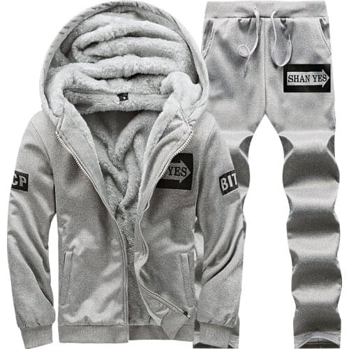 Warm Mens Sportswear Set Winter Casual Tracksuit Men Hoodies Sets Brand Mens 2 PCS Thick Sweatshirt+Pants Suit Male 2019 New