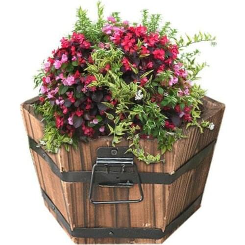 Bucket Flower Pots Tub Towl Rustic Style Wooden Barrel Brown Garden High-quality Outdoor Indoor Retro Easy To Move Planter Urns