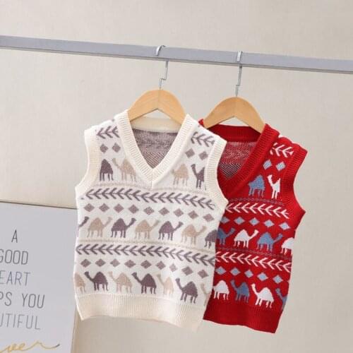 Sifafos Toddler Girls Knit Vest Cartoon Camel pattern Boys Waistcoats Sleeveless Sweater For Girl Autumn Baby Knitwear