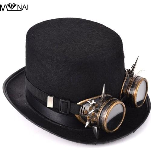 Steampunk Rivets Goggles Hat Retro Punk Cosplay Hats Spikes Fedoras Hat For Men/Women Halloween Party Accessories
