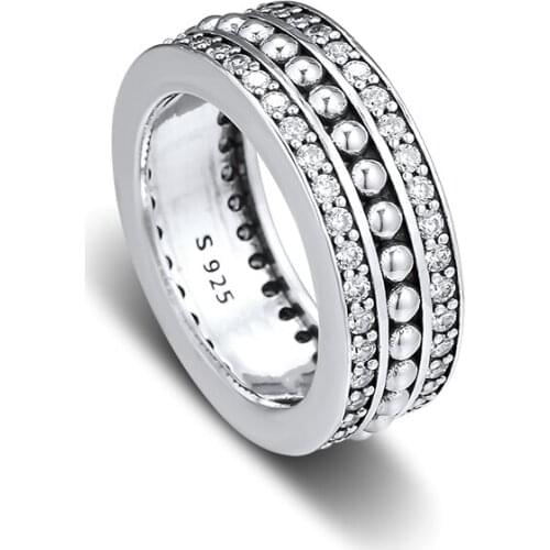 Original 925 Sterling Silver Classic Signature Ring Cubic Zirconia For DIY Jewelry Women Party Valentines Day Gift