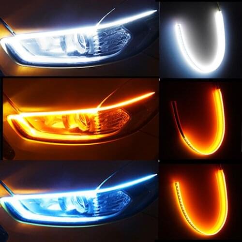 2 Pcs 60cm Led Car Daytime Running Lights Flowing Turn Signal Guide Strip 12v Headlight Accessories Automotive Goods