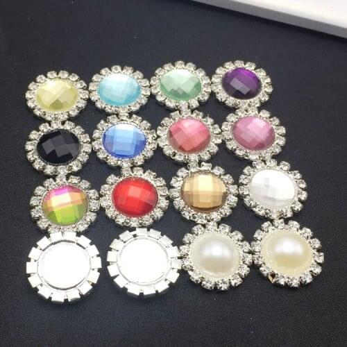 20mm 100pcs Mixed color Round Rhinestone Pearl Buttons Flatback Wedding Crystal Embellishment Buckles