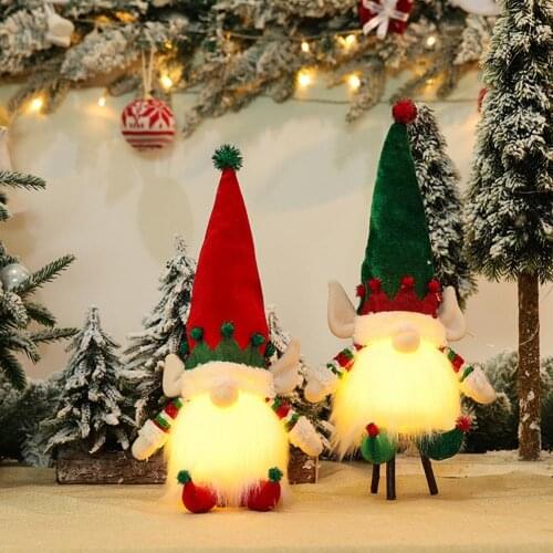2021 Old Man Christmas Gnome Ornaments Funny Sitting Plush Dolls New Year Decoration Glowing Beard Sitting Doll