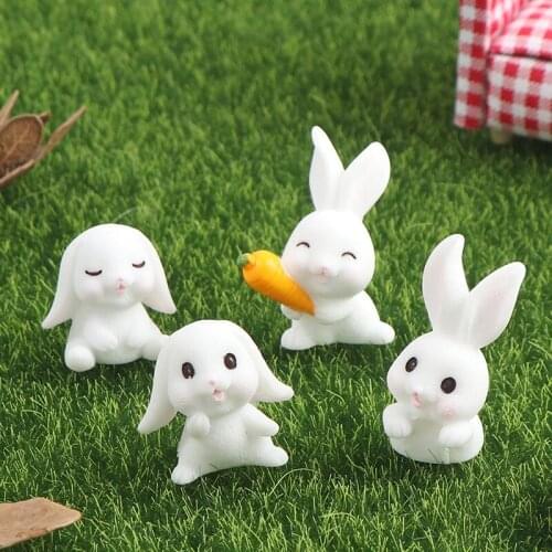4Pcs/set Kawaii Easter Rabbit Carrot Miniature Model Garden Decor Mini Bunny Easter Cupcake Decor