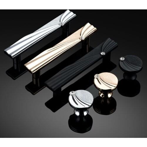 96 128mm modern simple fashion crystal wardrobe kitchen cabient door handle black chrome gold drawer tv cabinet cupboard knob 5"