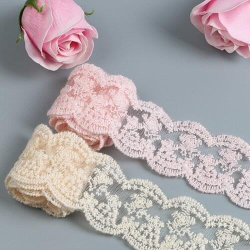 Free Shipping 15 yards/lot Lace Ribbon Tape Lace Trim Fabric DIY Embroidered Net Lace Trim Cord For Sewing Decoration LS012