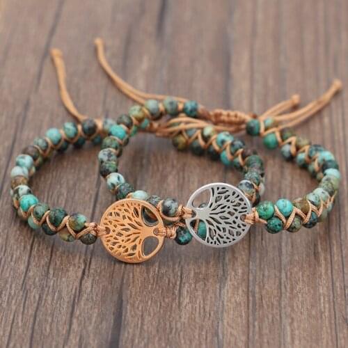 Bohemian Vintage Hand Woven Double Layer African Turquoise Twine Bracelet Creative Tree of Life Yoga Bracelet For Women