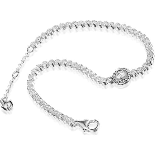 Sparkling Halo Tennis Bracelet Fits European Beads & Charms Sterling Silver Jewelry Woman Wedding Bracelets For Jewelry Making