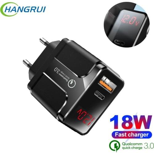 Fast USB Charger Quick Charge 3.0 PD 18W Fast Charge LED Display For iphone 12 pro Xiaomi Charger Adapter Smartphones Charging