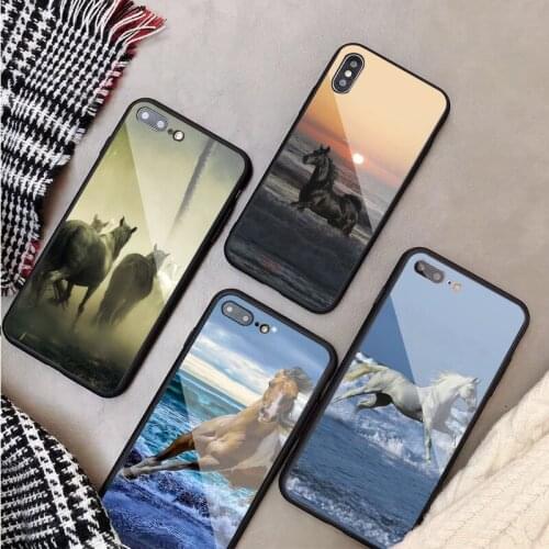 Running horse Tempered Glass Phone Case For iphone 12 11 Pro Max 5 6 7 8 X XS XR XSMax Shell 12Pro Max Cover Shell