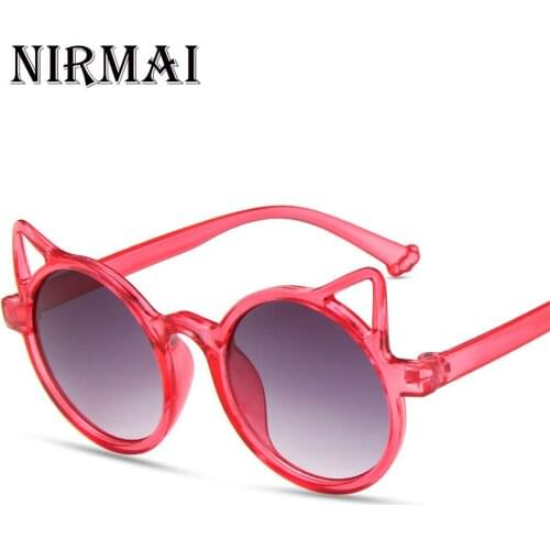 Kids Round Sunglasses Girls Boys Shiny Cat Ear Sun Glasses Lovely Cat Children Baby Eyewear Gradient Eyeglasses UV400