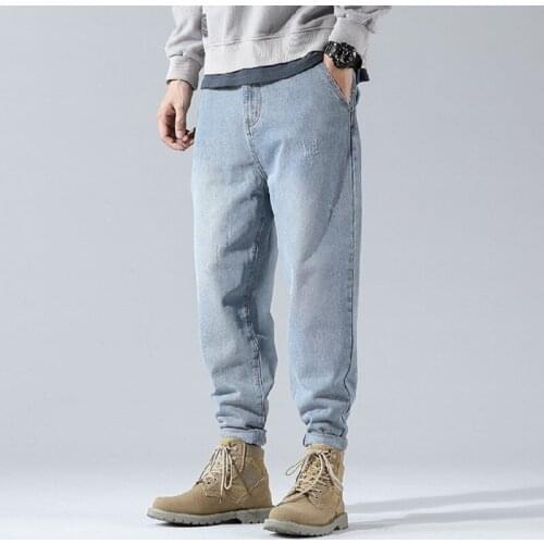 Mens Japanese Streetwear Jeans Fashion Casual Loose Youth Straight Trousers 2021 New Harajuku Plus Size Pants 4XL 5XL
