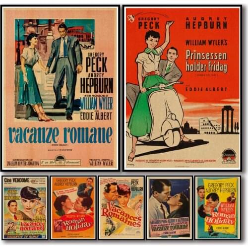 16 Designs Classic Movie Roman Holiday Kraftpaper Poster Artwork Fancy Wall Sticker for Coffee House Bar A3