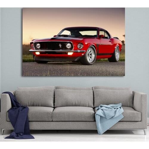 Classic Car Ford Mustang Boss 302 Red Old Car Picture Wall Art Canvas Paintings Posters and Prints for Living Room Decor