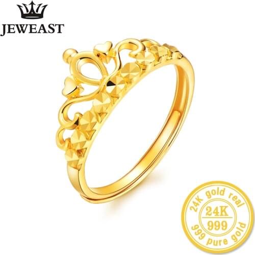 HMSS 24K Pure Gold Ring Fine Jewelry Real Solid Au999 Love Crown Full Gold Ring Tail Valentines Day Gift Women 2020 New Hot