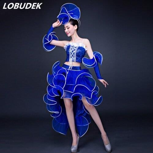 Adult Female Modern Dance Costume Women Sexy Jazz Performance Stage Outfit 3 Colors Dress Set Festival Party Show Dance Clothing